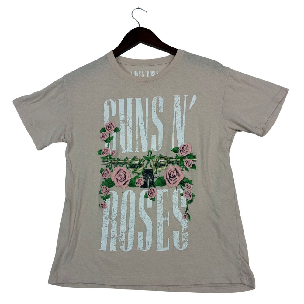 Guns N' Roses T-Shirt Men's M Beige Floral Roses Logo Band Graphic Tee 2024